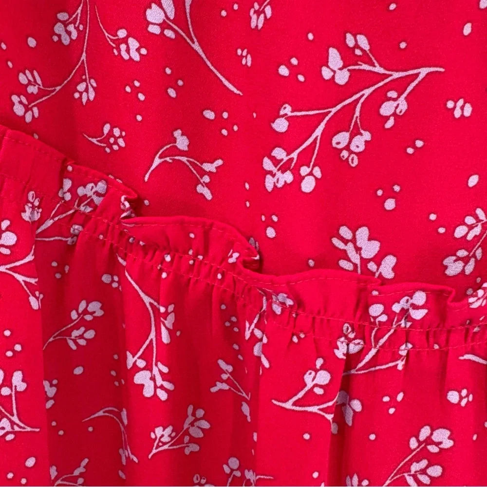 The Pioneer Woman Micro Ruffle Tiered Tunic S P2P 18-19” red w/blue floral boho - Picture 6 of 13